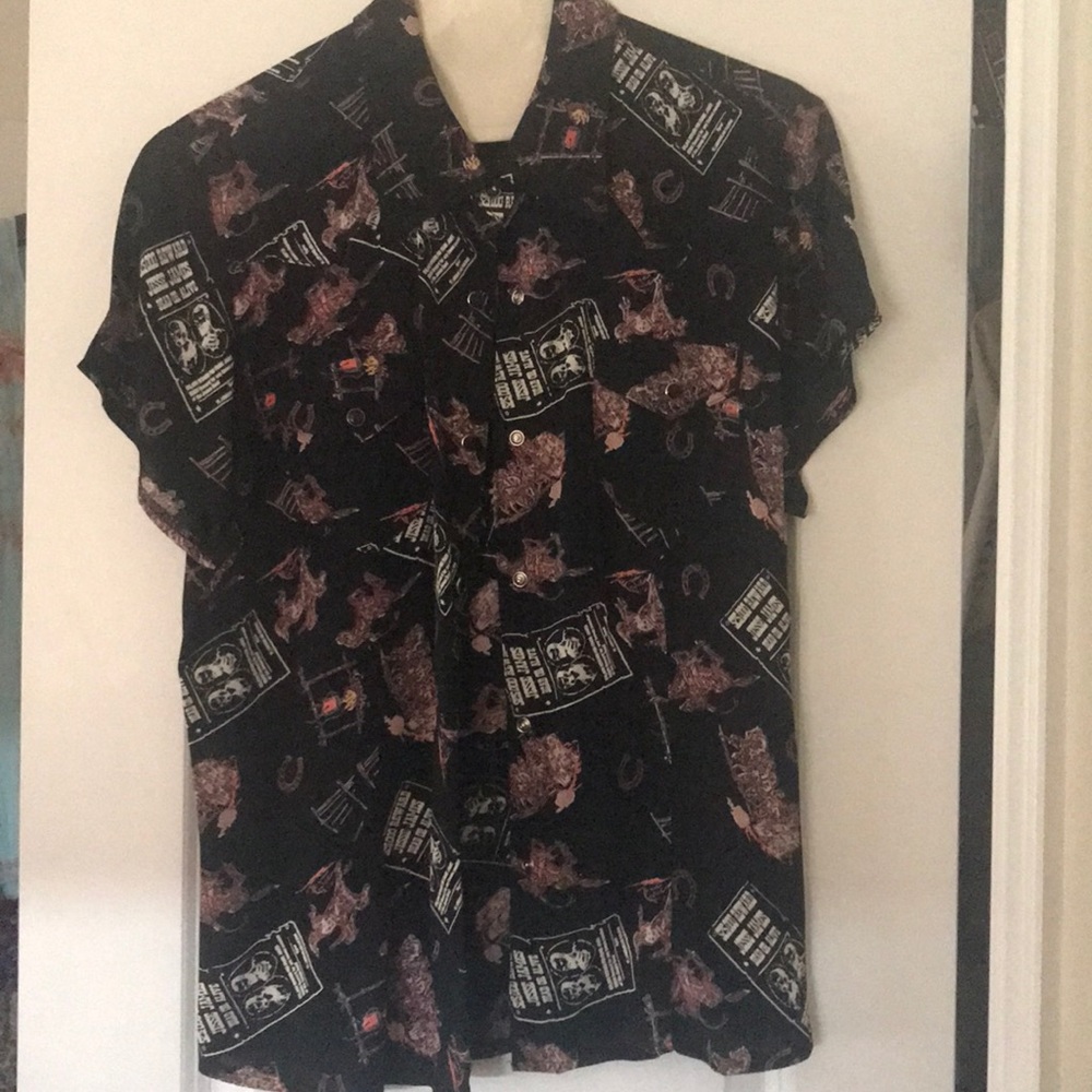 Black Western Print Blouse